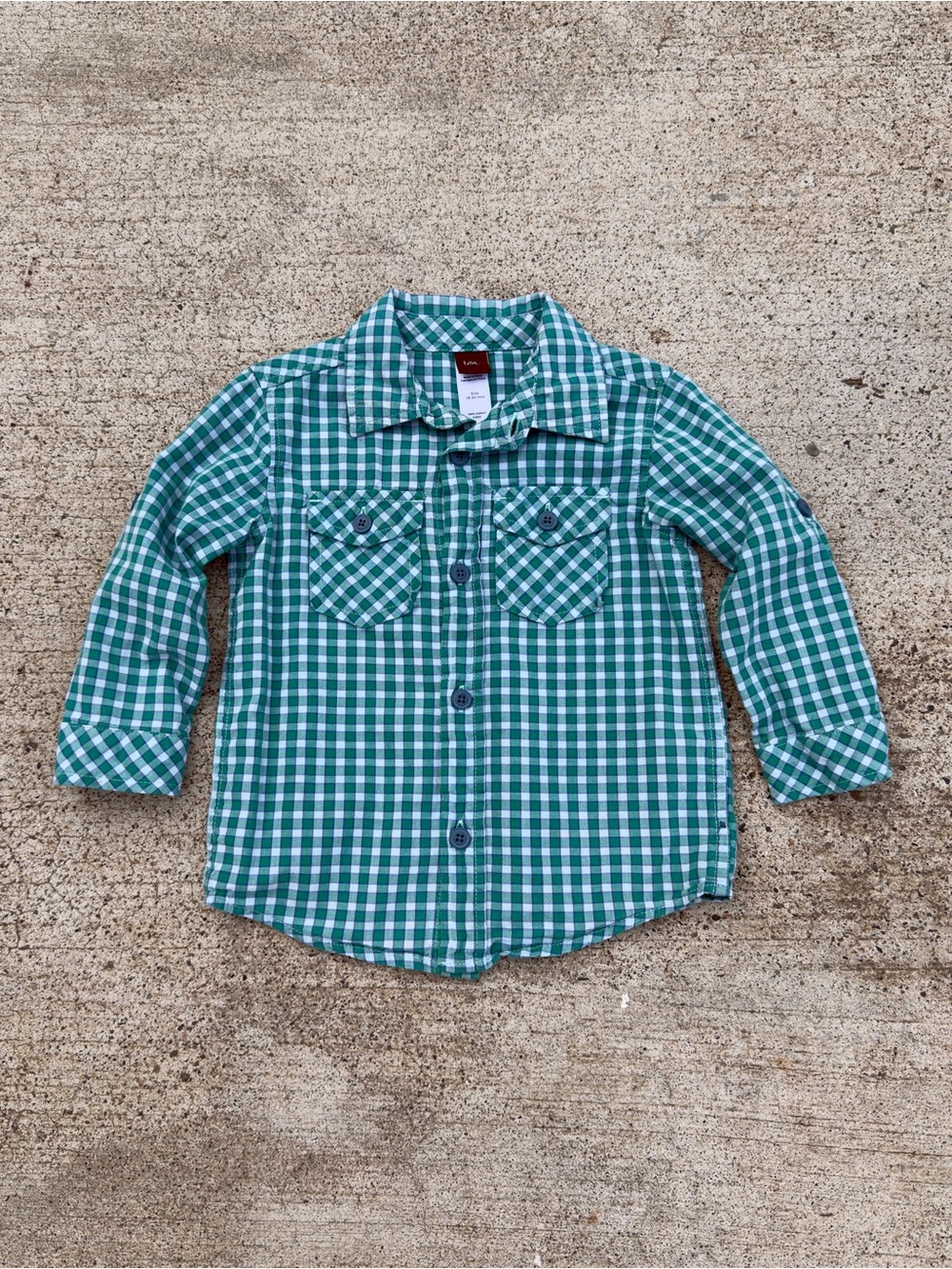 Tea Collection Boys Gingham Button-Up Shirt Blue Green 18-24M